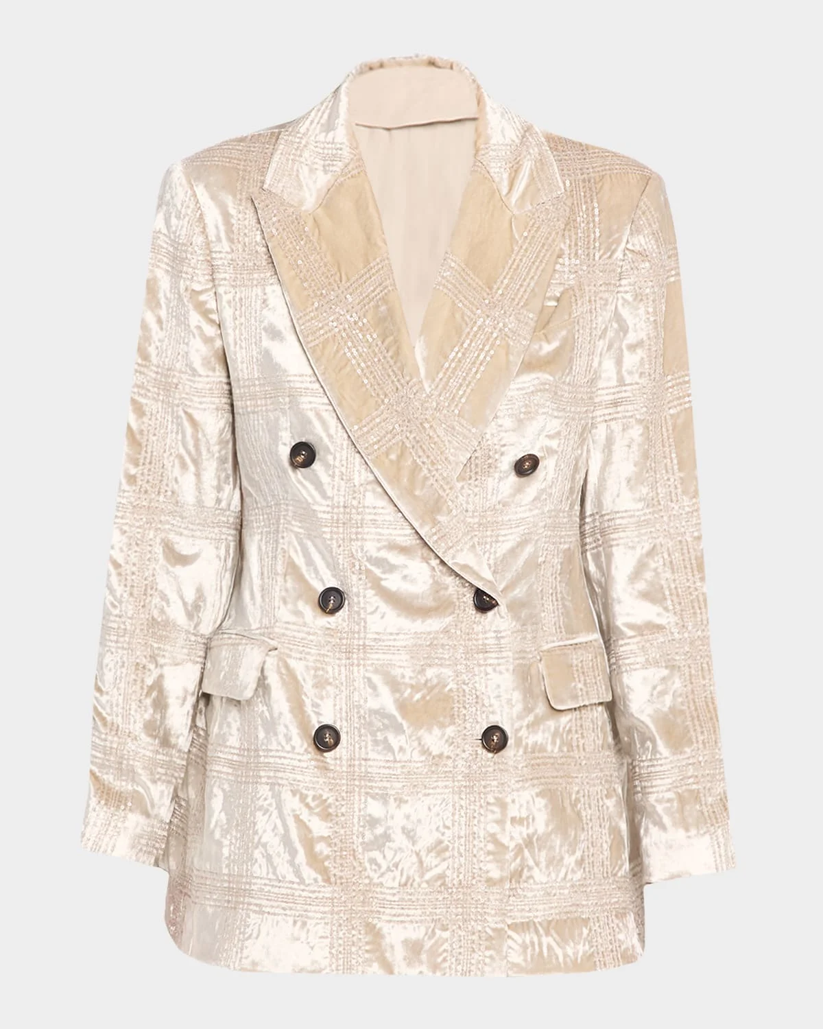 Pailette Prince Of Wales Shiny Velvet Double-Breasted Jacket - 1