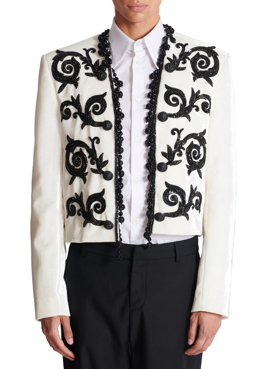 Cropped embroidered velvet jacket - 2