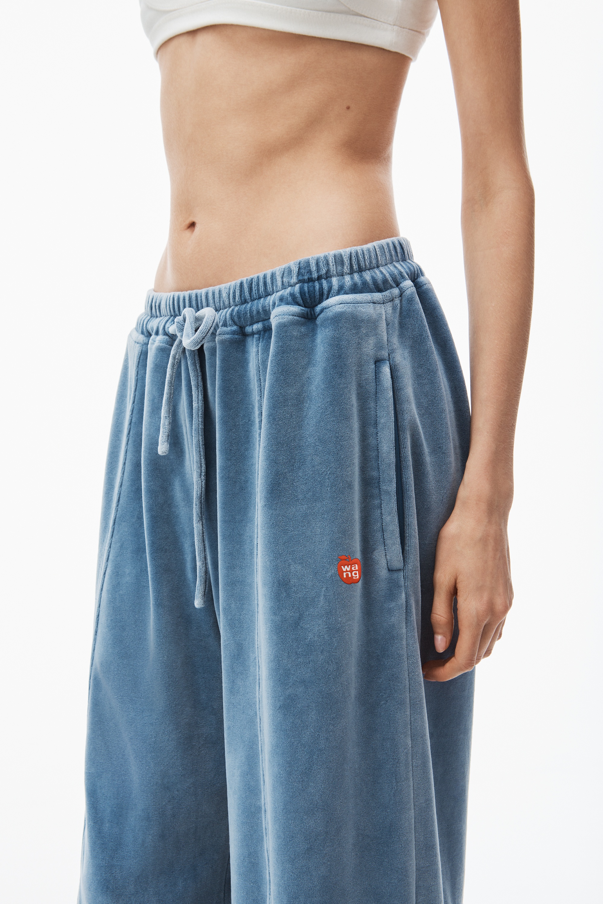 apple logo track pant in velour - 3