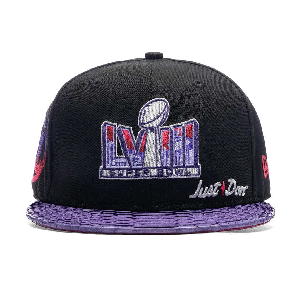 JUST DON X USHER SUPER BOWL LVIII 9FIFTY SNAPBACK HAT - BLACK/PURPLE PYTHON - 1