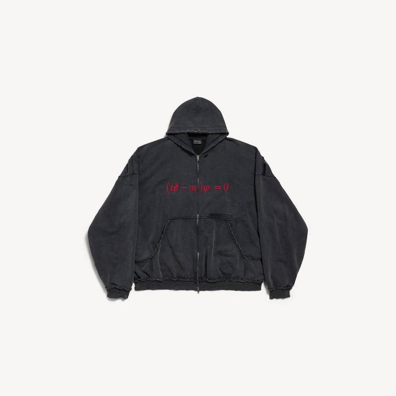 Men's Dirac Equation Pulled Zip-up Hoodie Large Fit in Washed Black/red 1