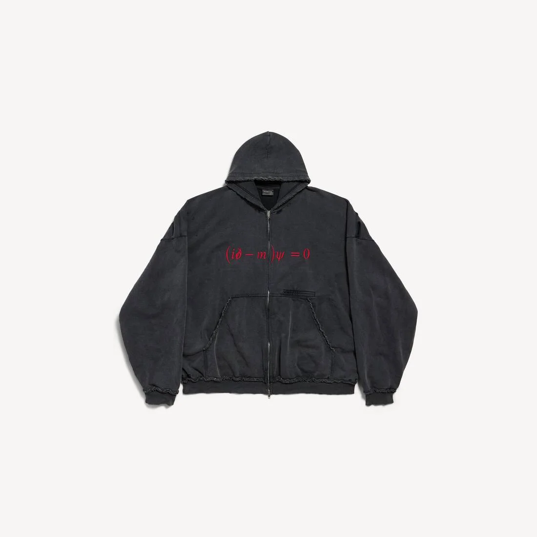 Men's Dirac Equation Pulled Zip-up Hoodie Large Fit in Washed Black/red - 1