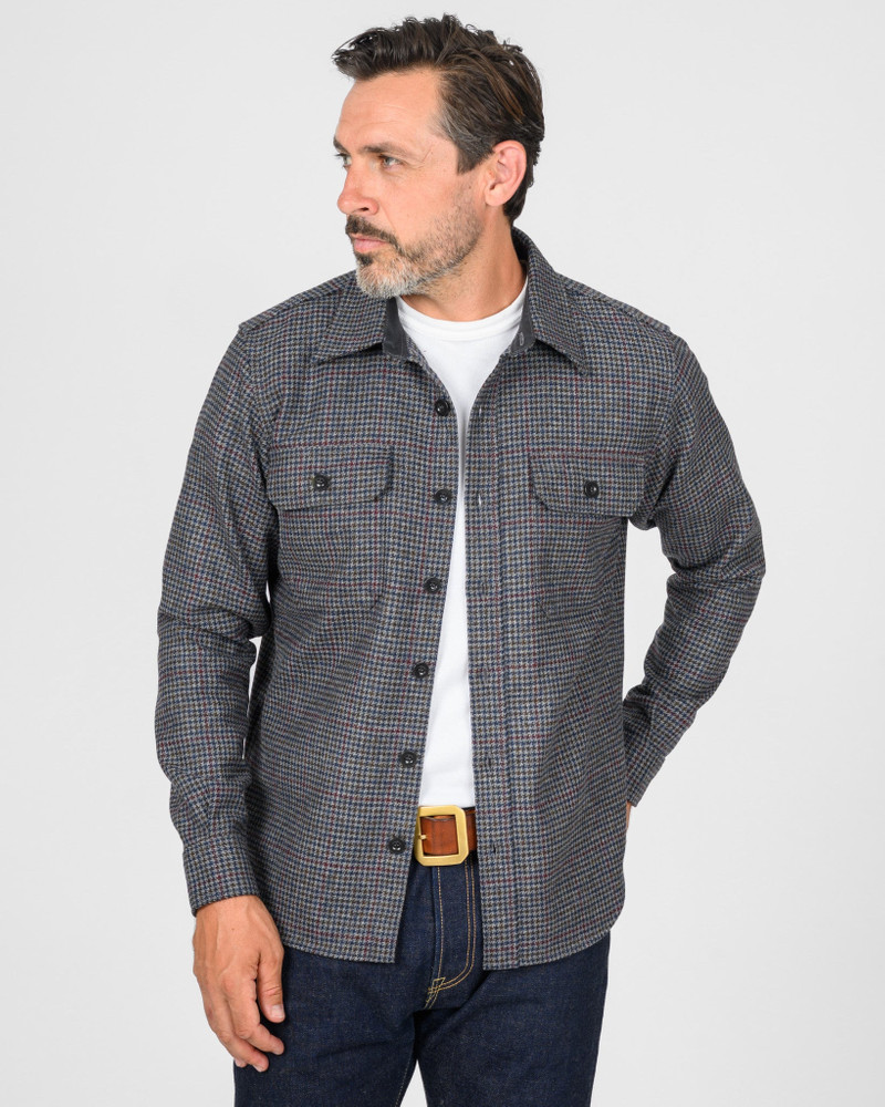 IHDR-434-PPT 14OZ FOX BROTHERS® WOOL CPO SHIRT - ANTIQUE PEWTER PUPPYTOOTH CHECK 3