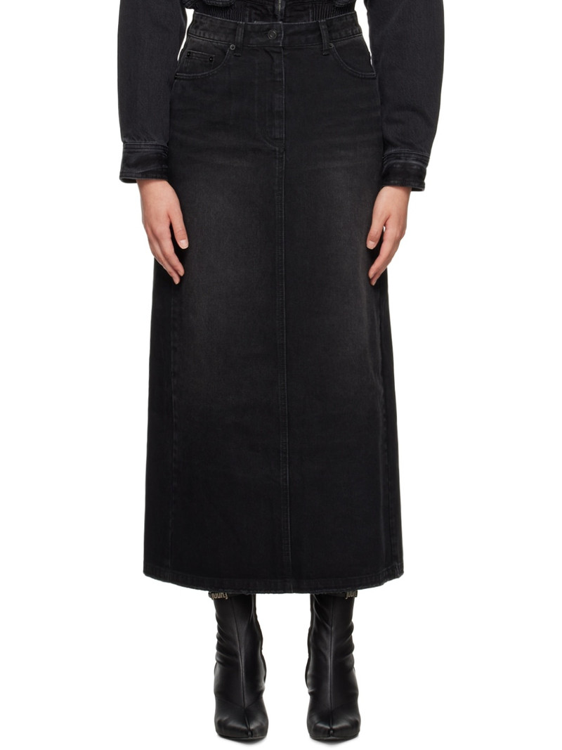 Black Faded Denim Maxi Skirt 1