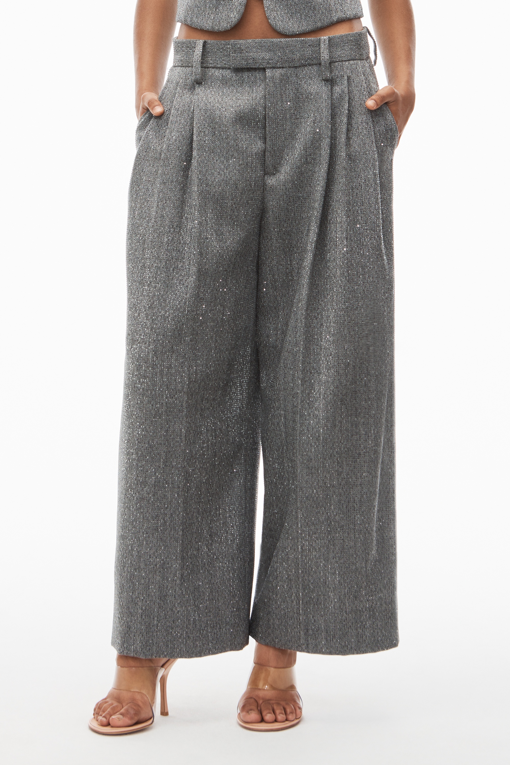 cropped low rise trouser in herringbone - 3