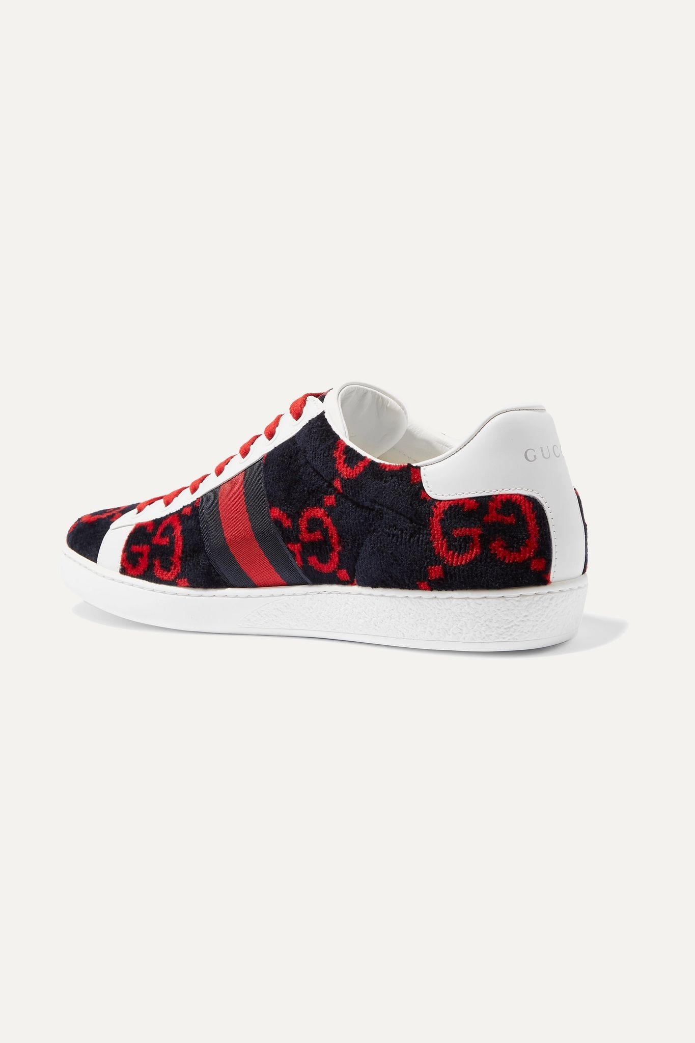 New Ace leather-trimmed logo-print velvet sneakers - 4