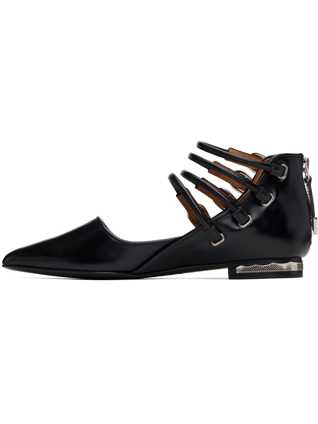 Black Polido Multi Strap Ballerina Flats - 3