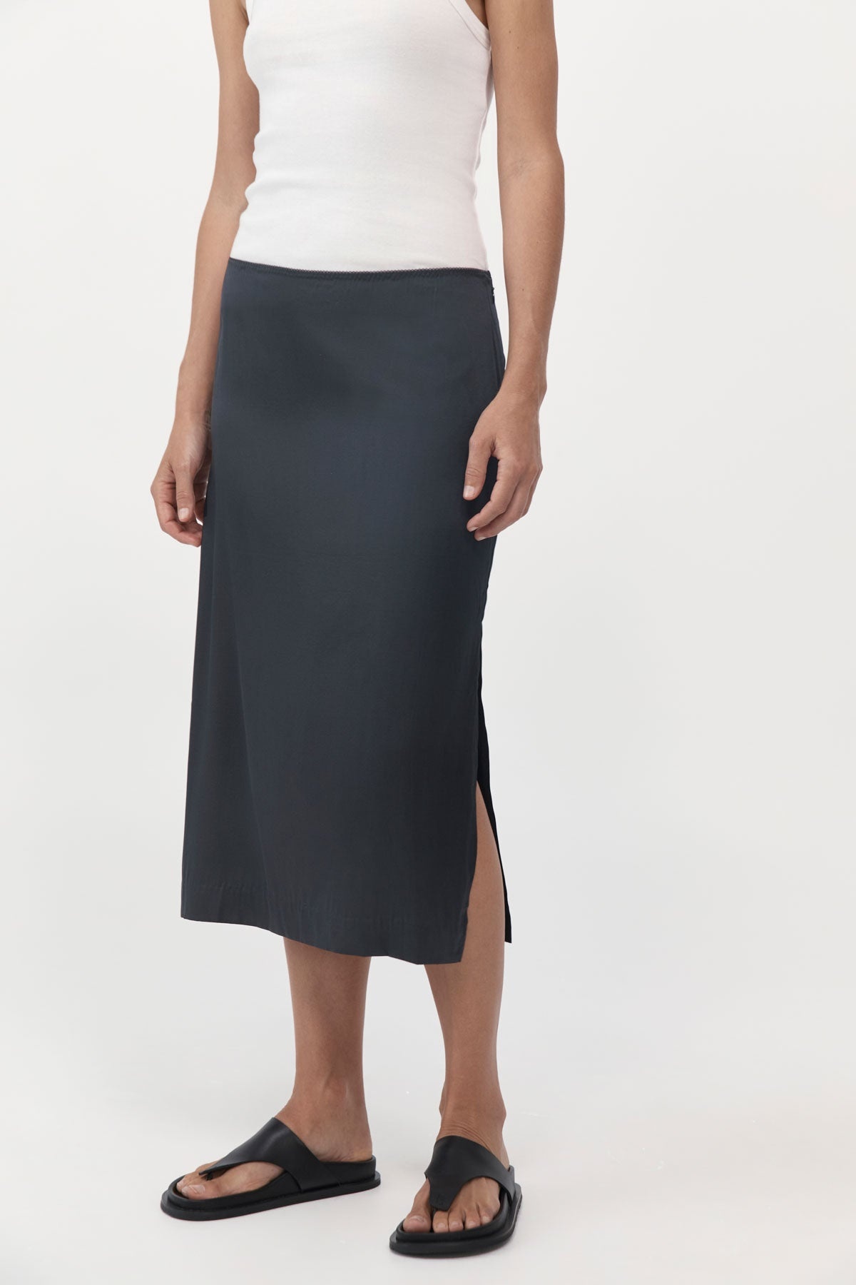 Soft Silk Midi Skirt - Washed Black - 2