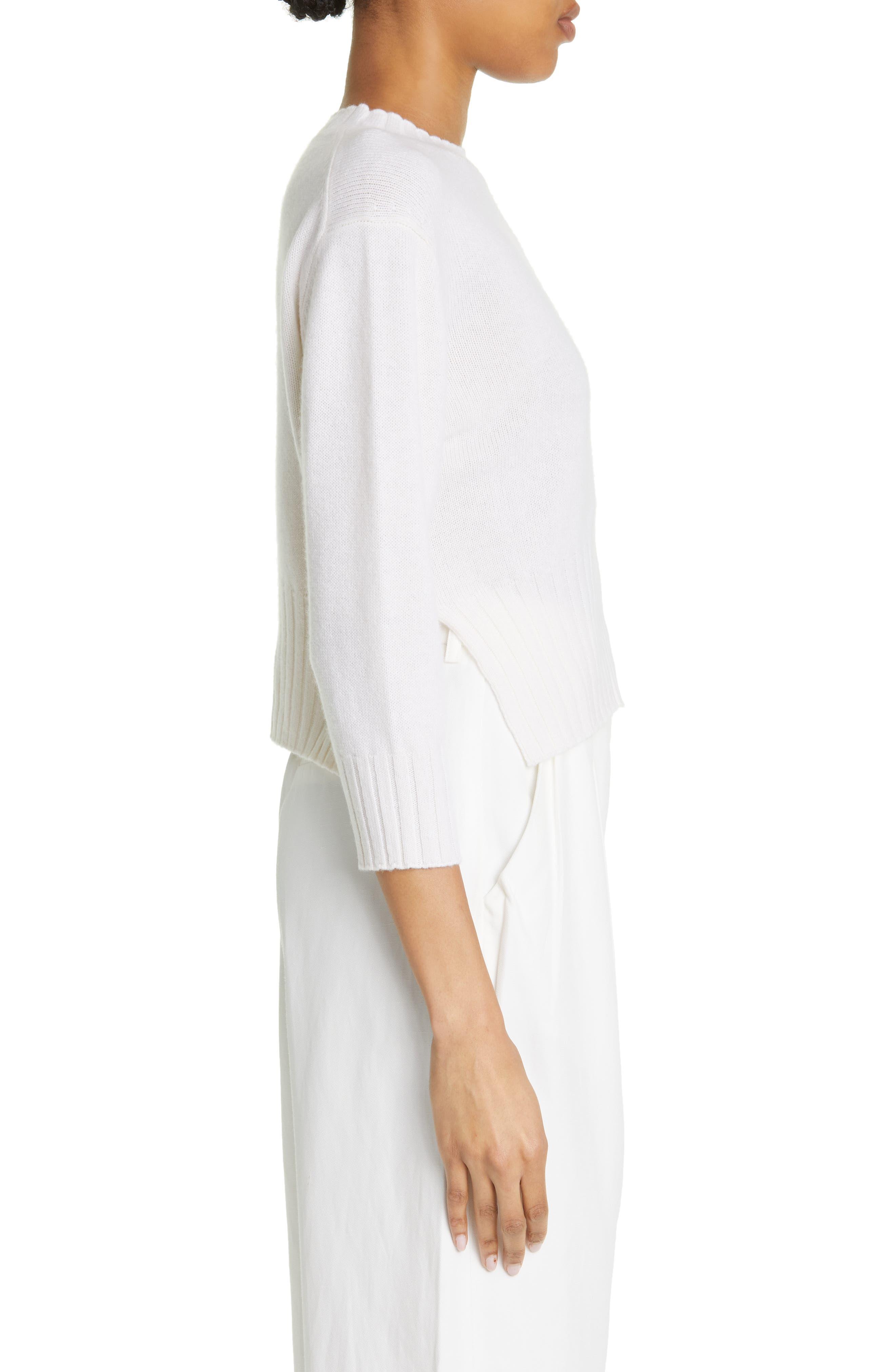 LOULOU DE SAISON Mora Three-Quarter Sleeve Cashmere Sweater in Ivory at Nordstrom - 3