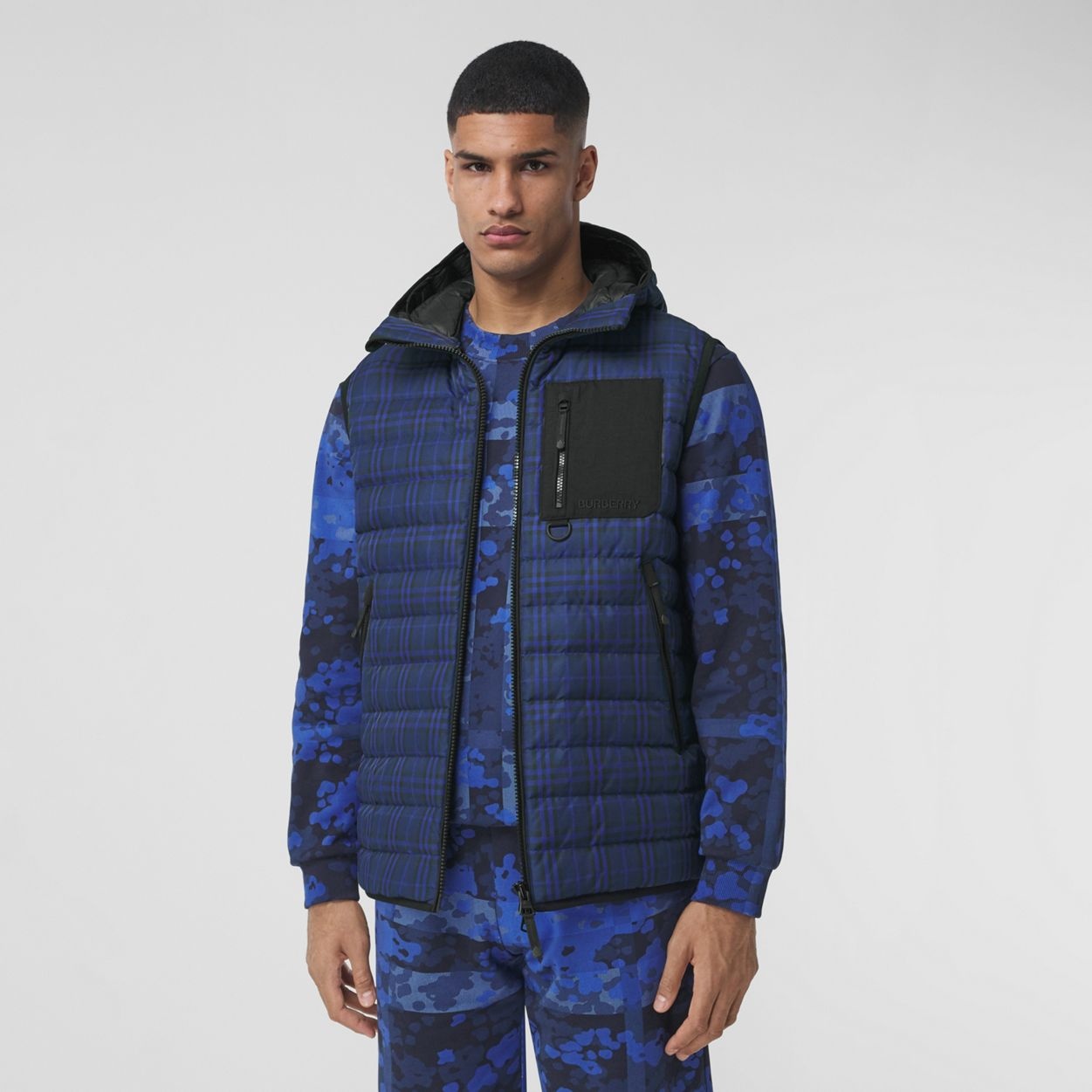 Check Nylon Hooded Puffer Gilet - 6