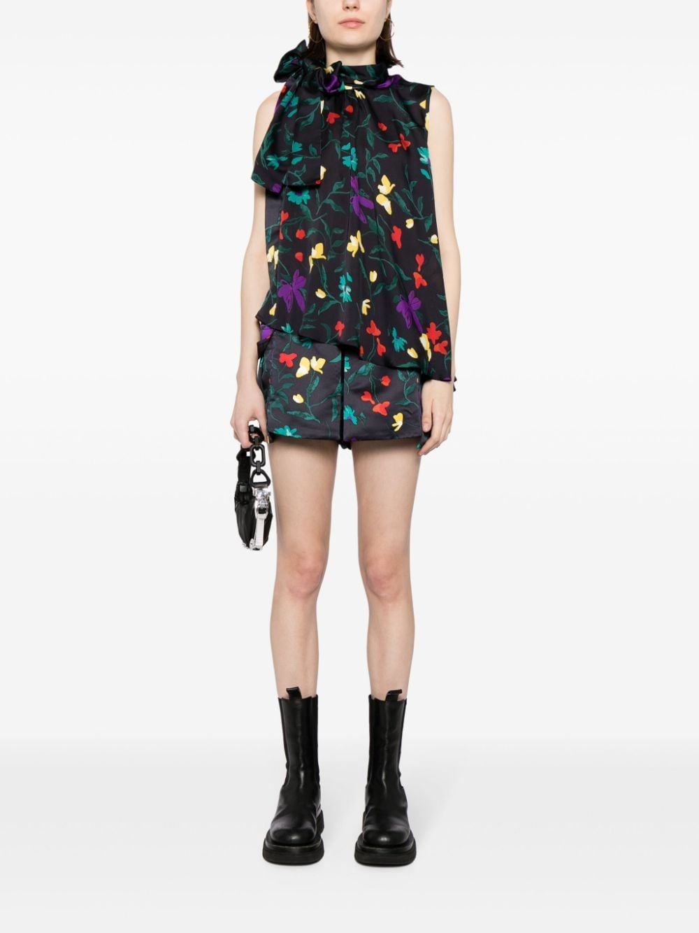floral-print flared shorts - 2