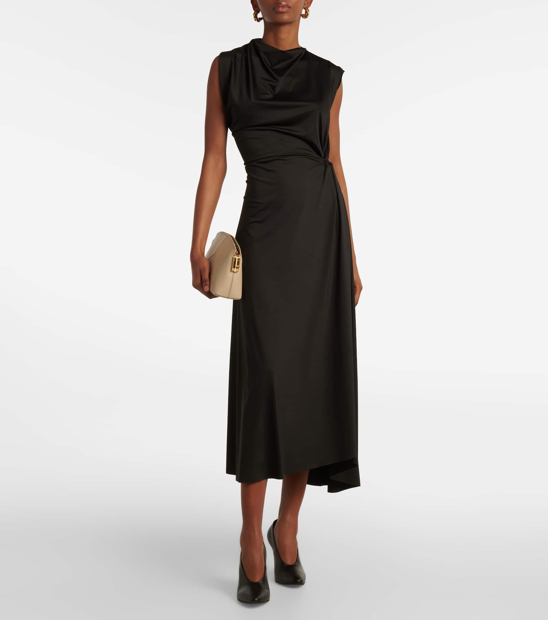 Asymmetric draped jersey midi dress - 2