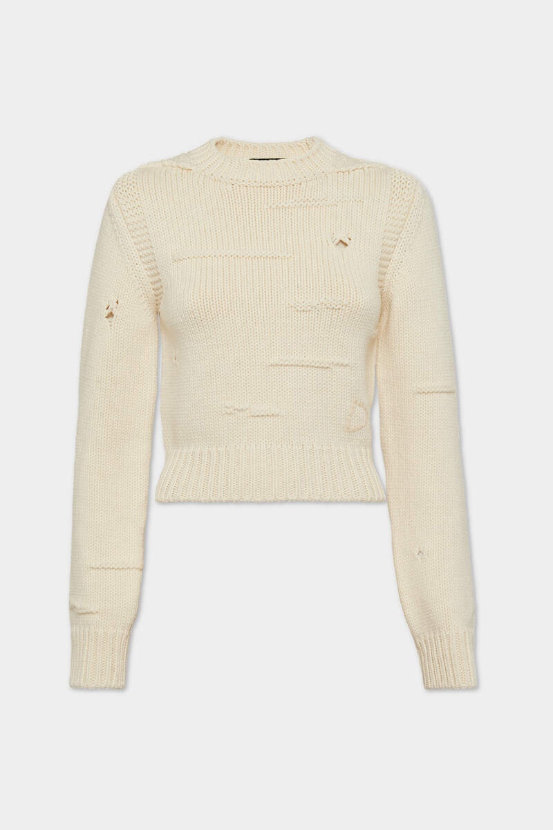 WOOL LINKS STITCH CROPPED JUMPER - 1