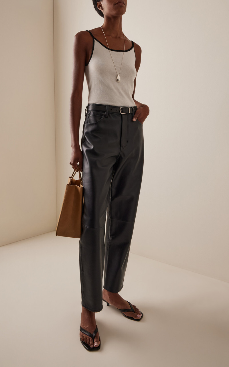 FRAME The Neat Leather Barrel-Leg Pants navy outlook