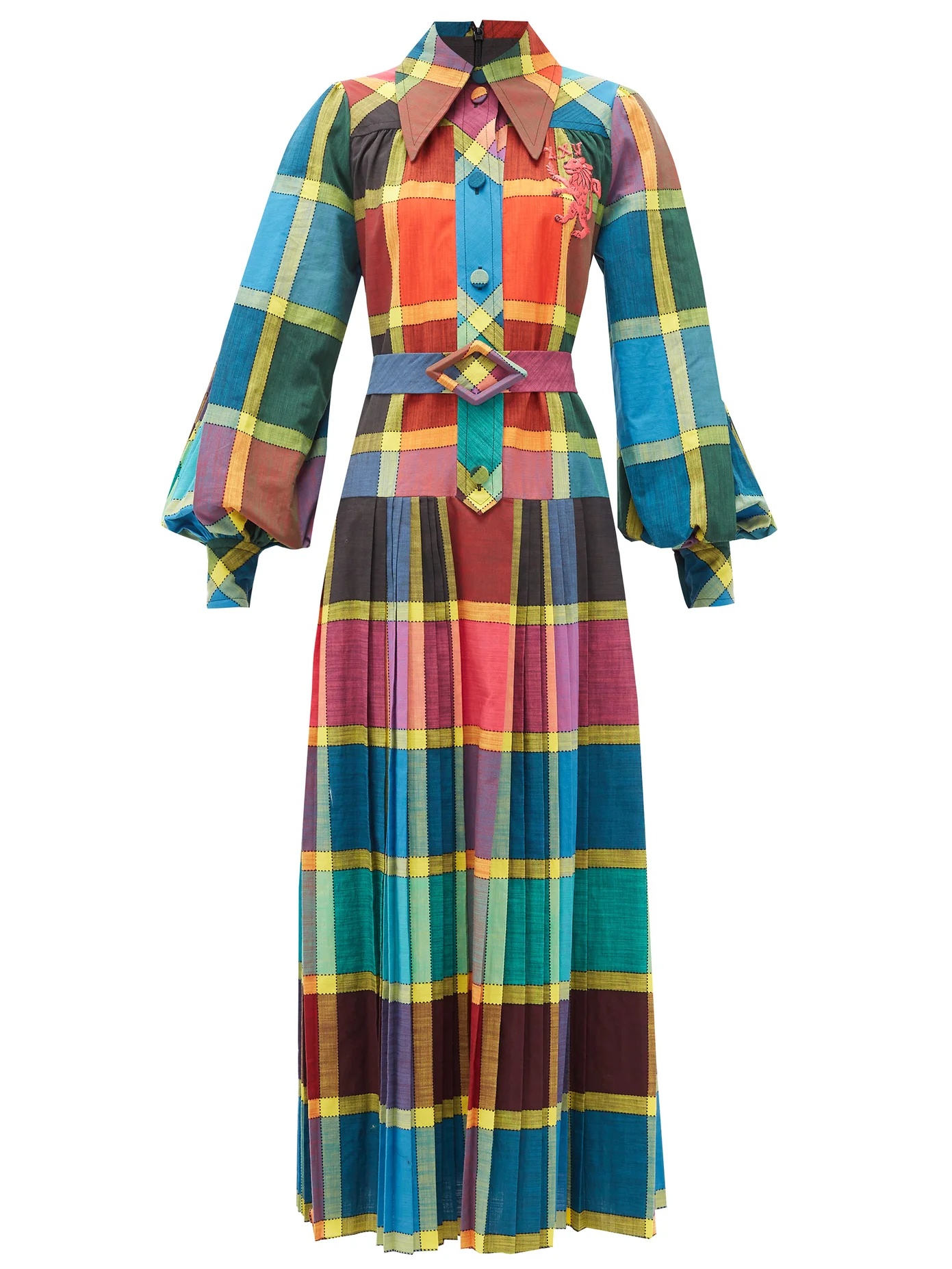 Madras-check pleated cotton fil-á-fil shirt dress - 1