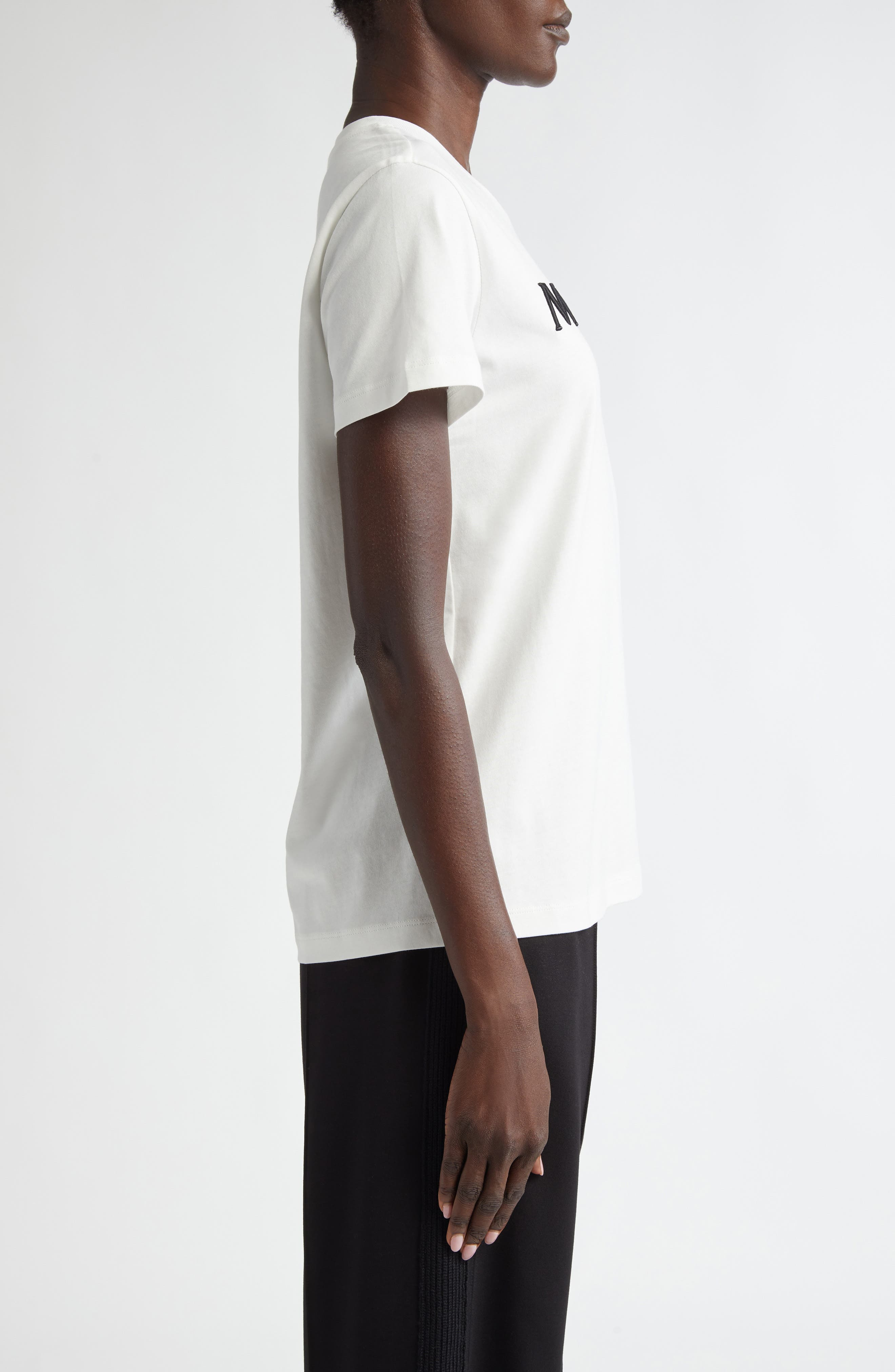 Moncler Logo Embroidered Cotton T-Shirt in Eggnog at Nordstrom - 3