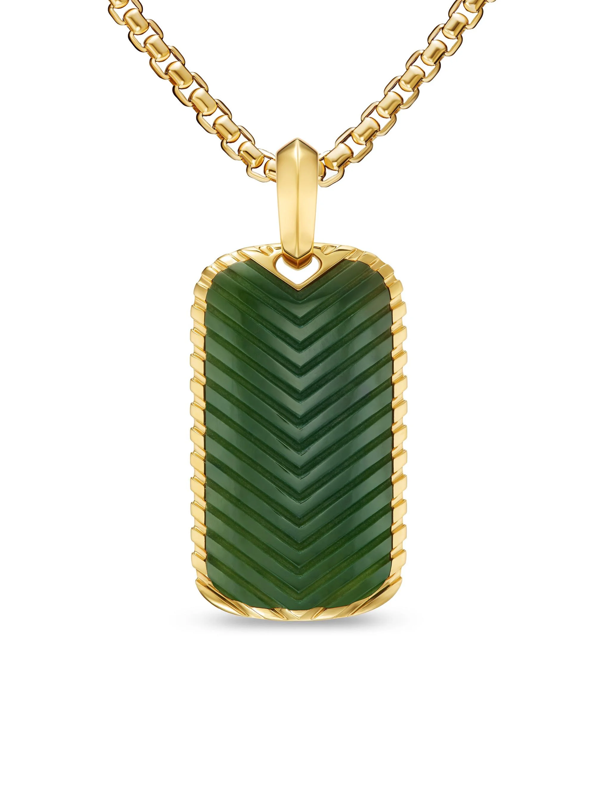 Men's Chevron Tag in 18K Yellow Gold - Nephrite Jade - 1