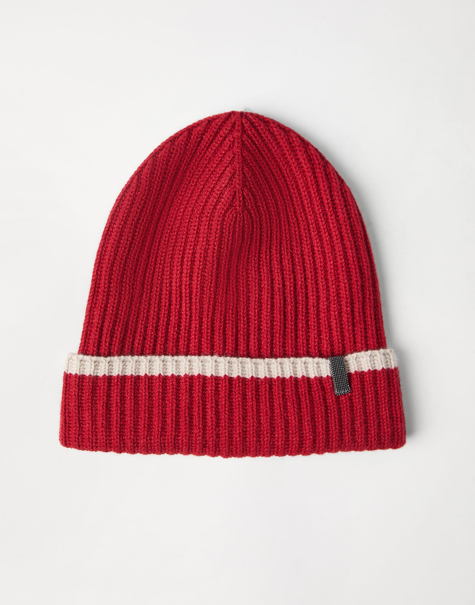 Cashmere English rib knit beanie with monili - 1