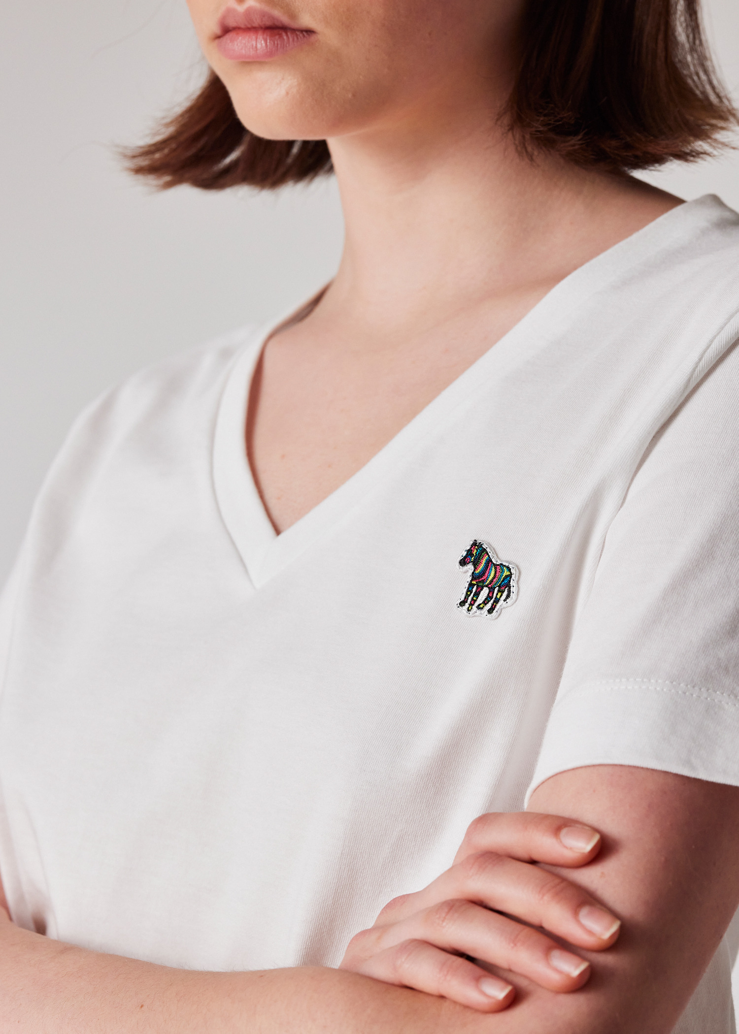 Women's White V-Neck Zebra T-Shirt - 3