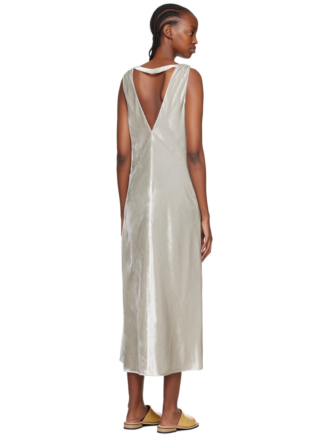 Gray Ruched Midi Dress - 3