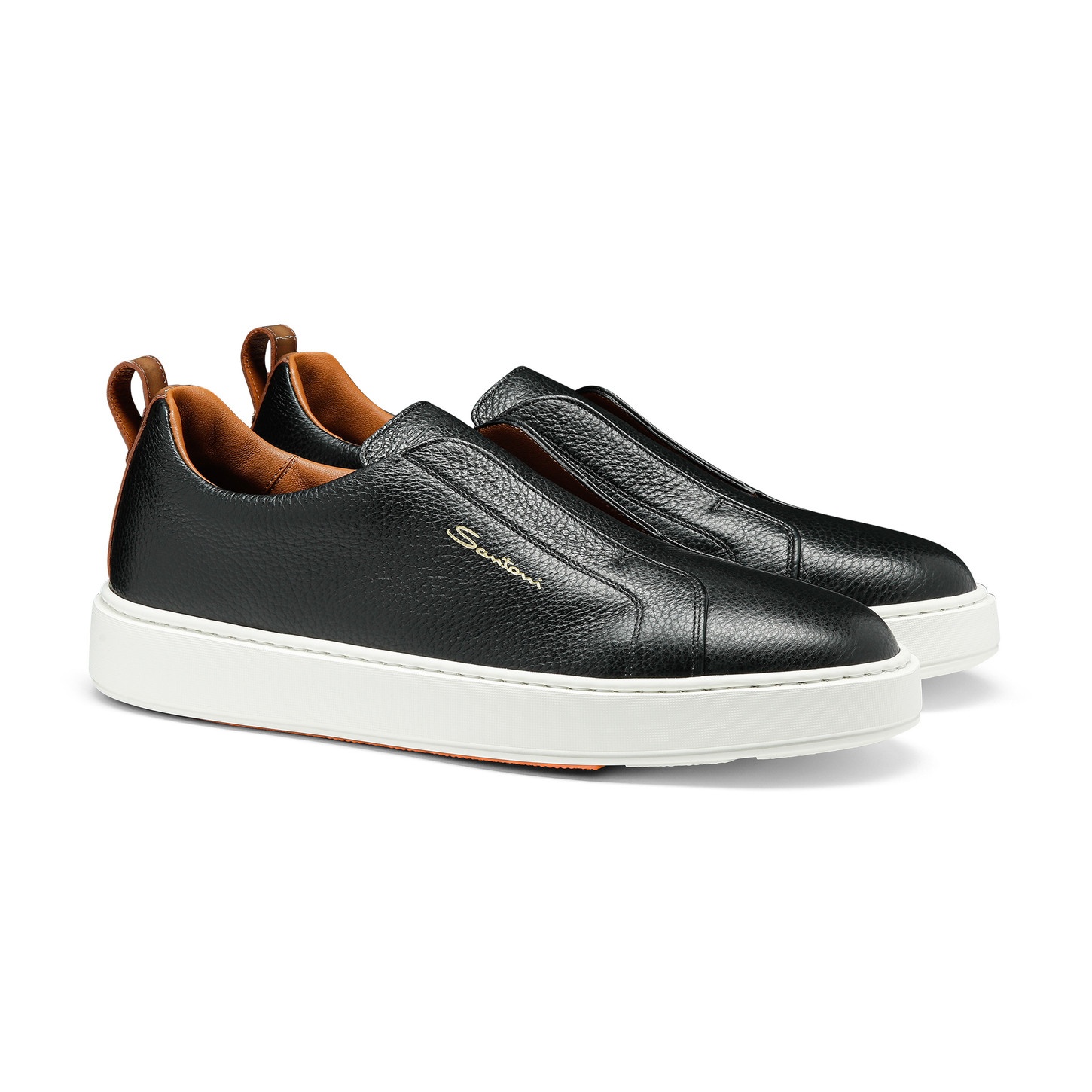 Men's black tumbled leather slip-on sneaker - 2