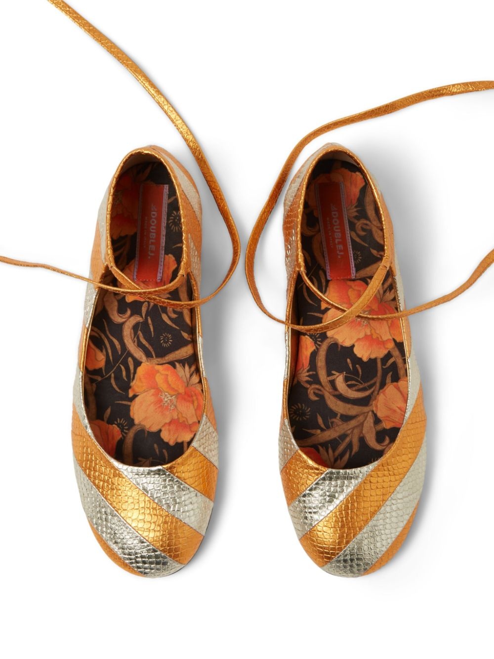 striped metallic-effect ballerina shoes - 3