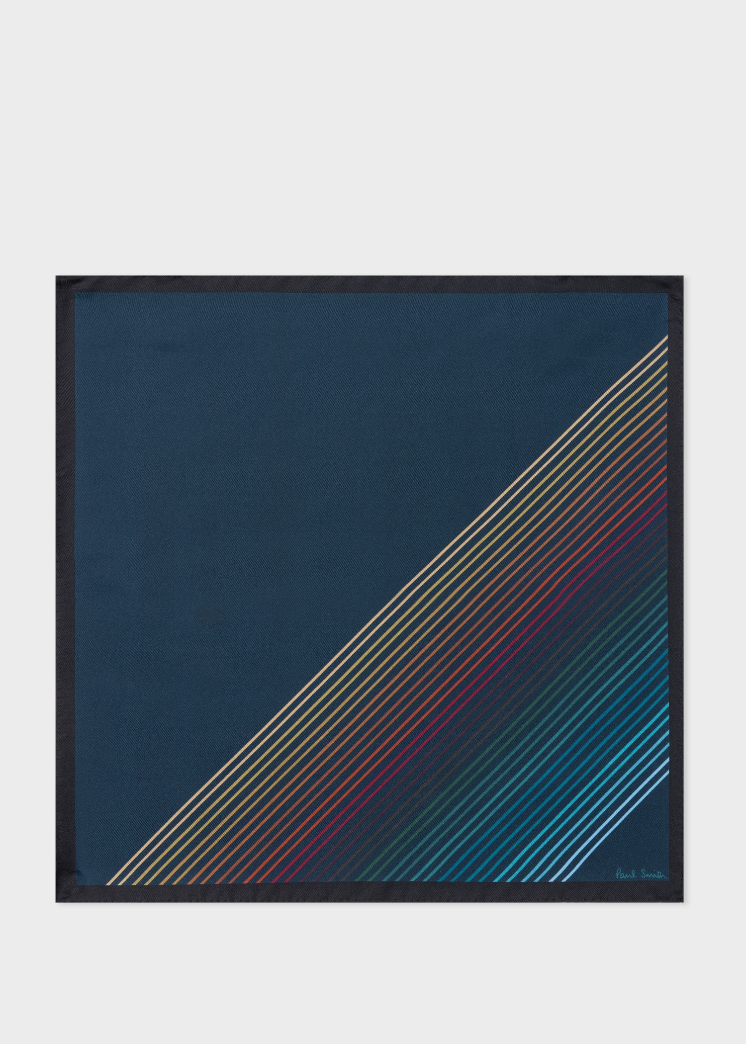 Navy Silk Gradient 'Signature Stripe' Pocket Square - 1