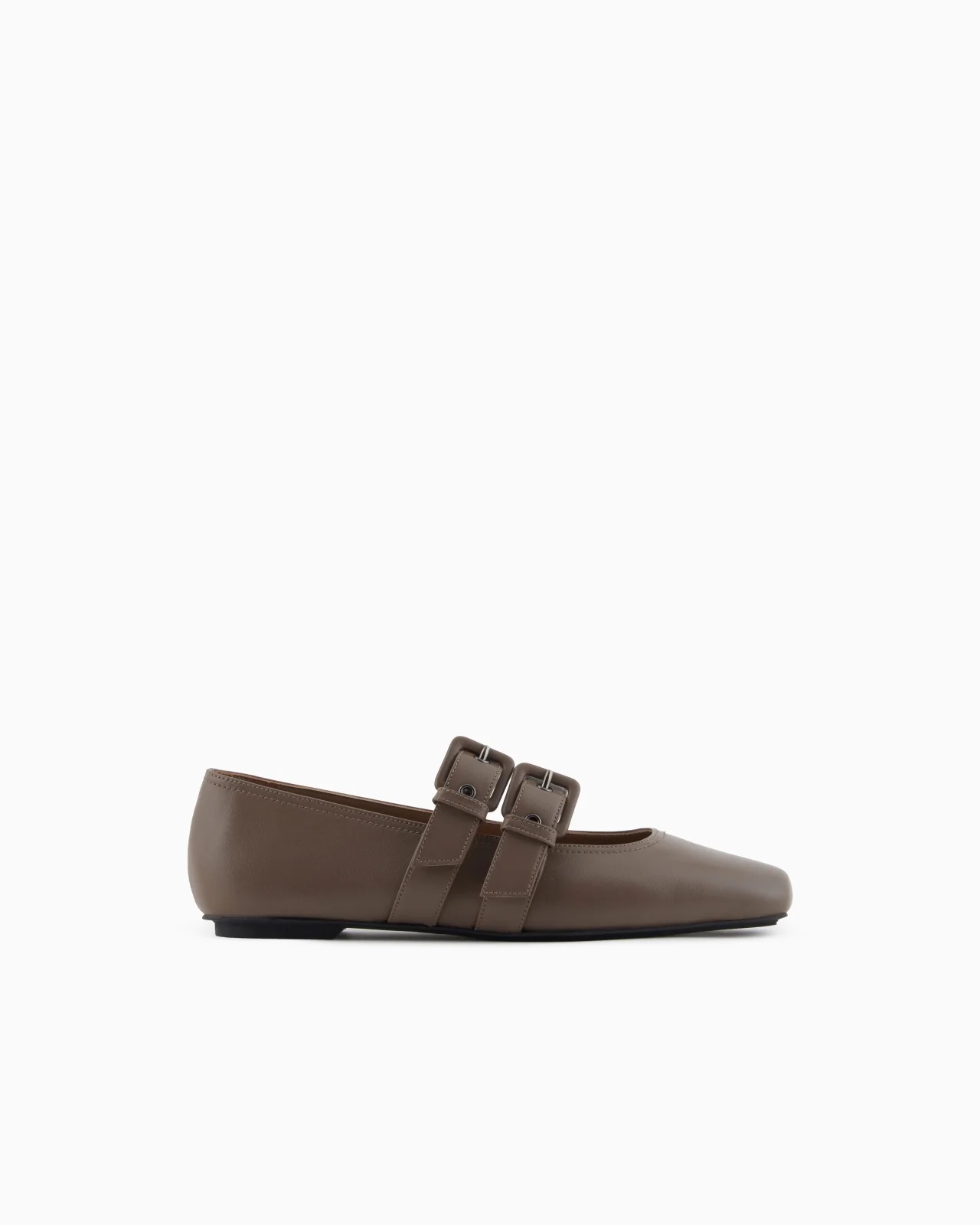 NAPPA-LEATHER SQUARE-TOED BALLERINAS WITH DOUBLE STRAP - 1