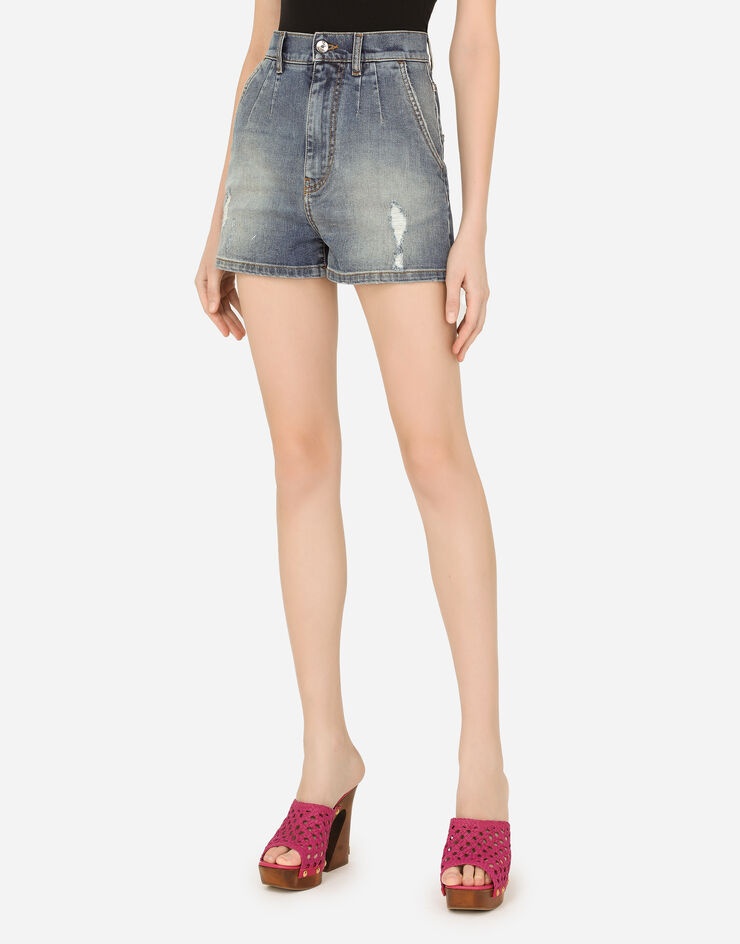 Denim shorts with ripped details - 4