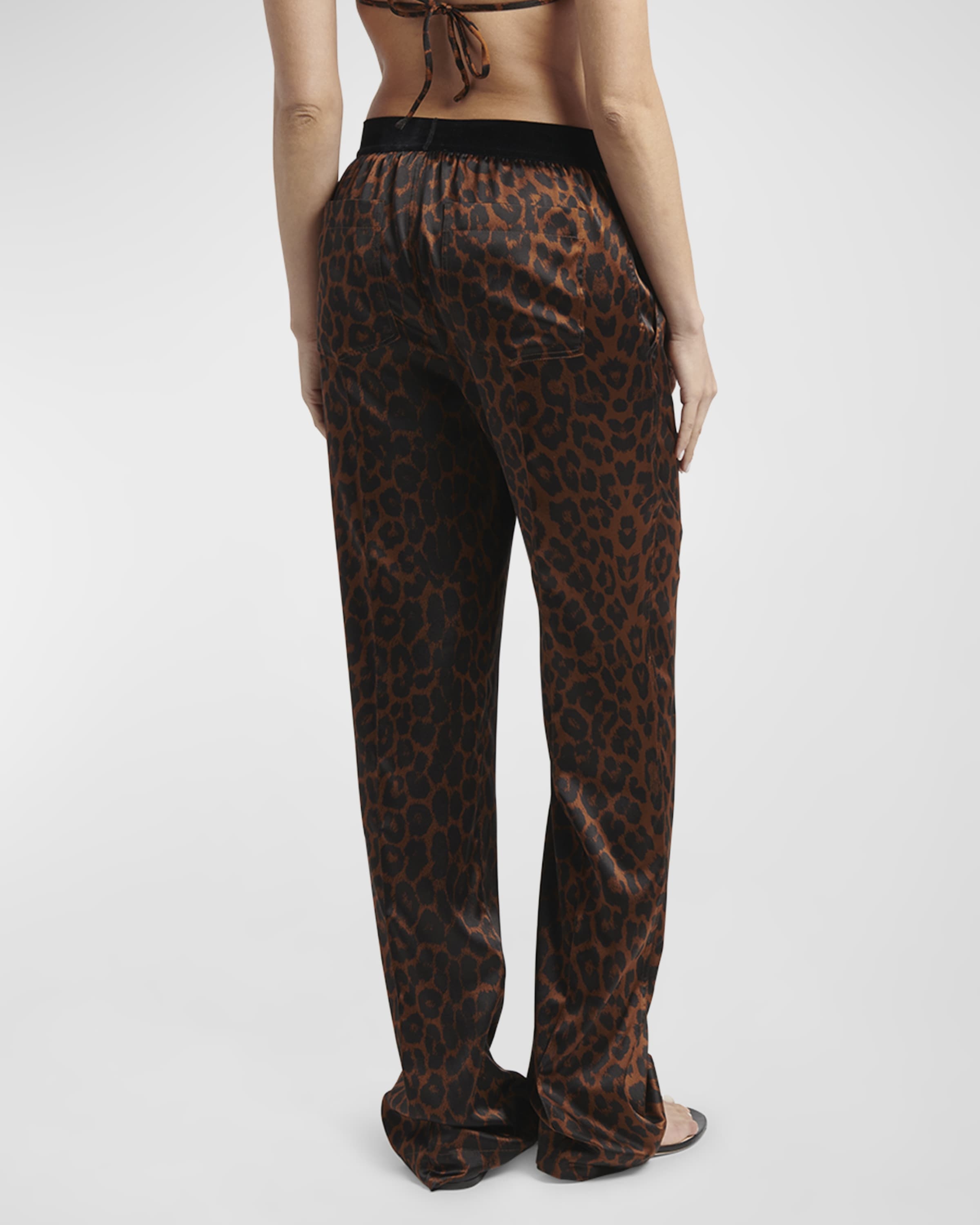 Reflected Leopard Print Silk Signature Pajama Pants - 4