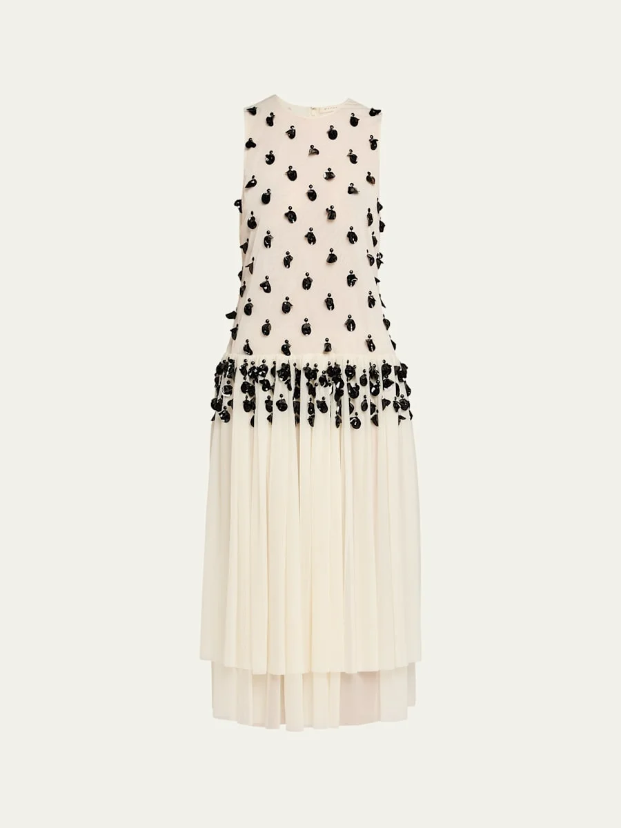 Embellished Sleeveless Tiered Midi Dress - 1