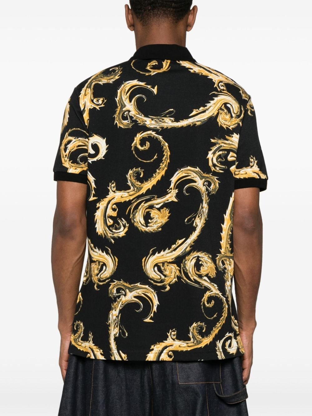 Barocco-print cotton polo top - 4