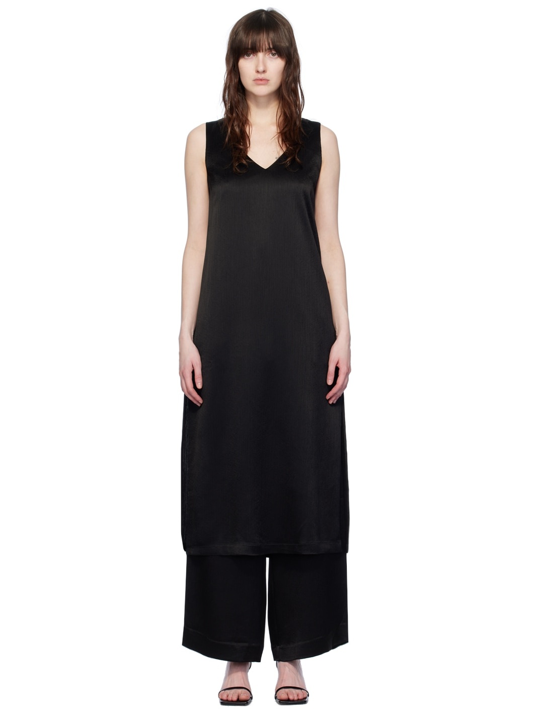 Black V-Neck Midi Dress - 1
