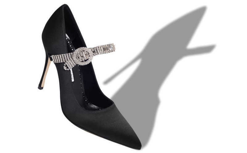 Manolo Blahnik Black Satin Jewel Embellished Pumps outlook