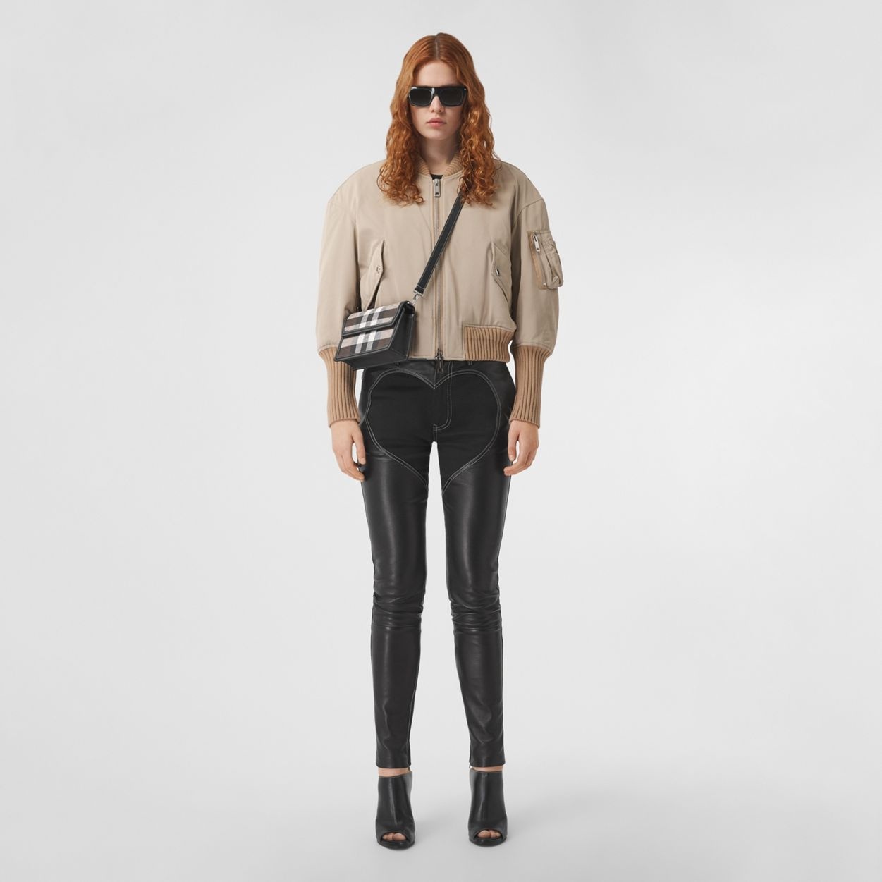 Check and Leather Crossbody Bag - 7
