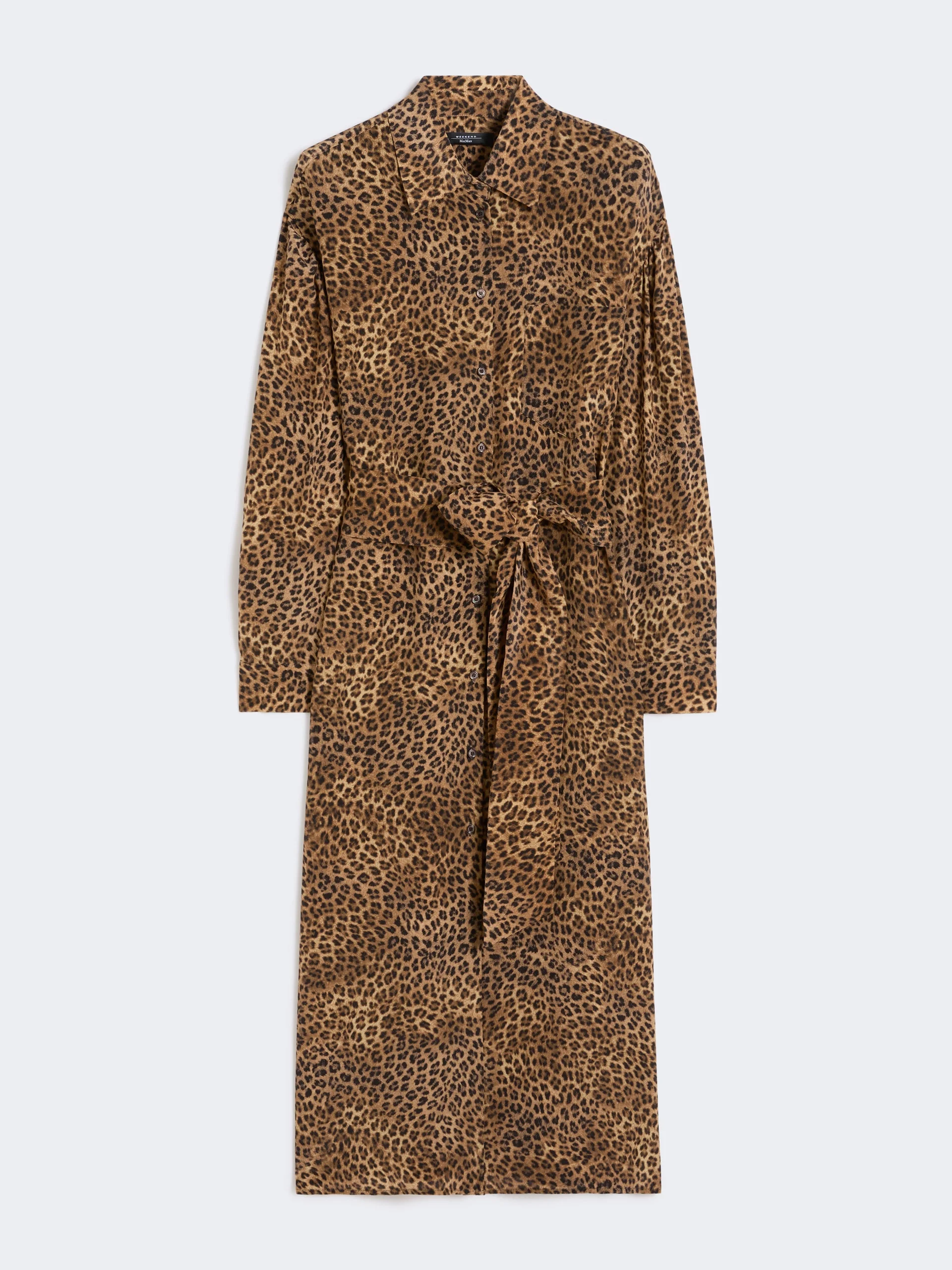 Printed silk crêpe de Chine shirt dress - CAMEL - 1