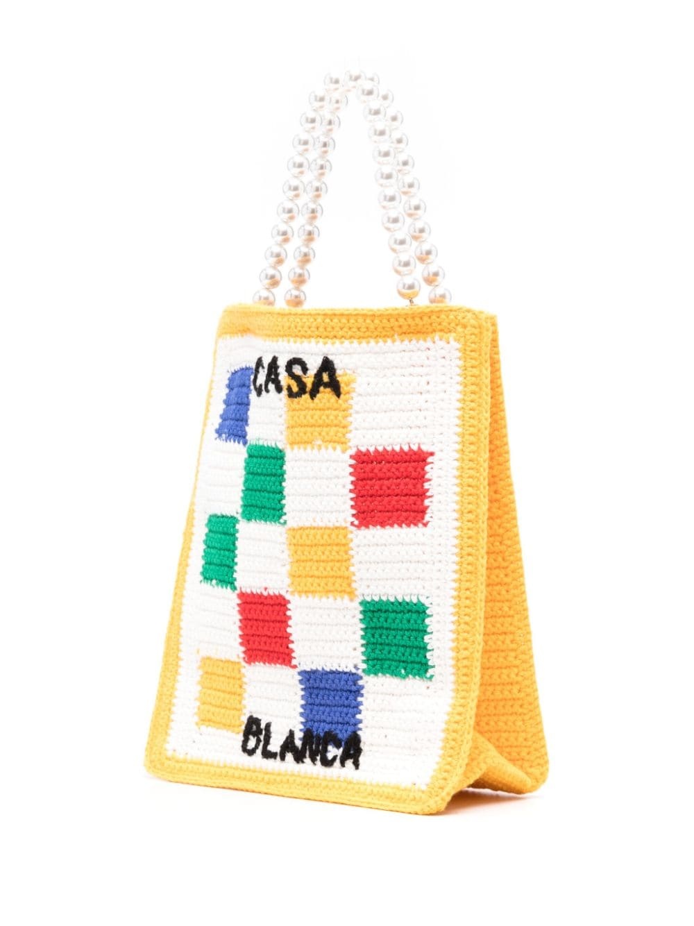 checked crochet-knit tote bag - 2
