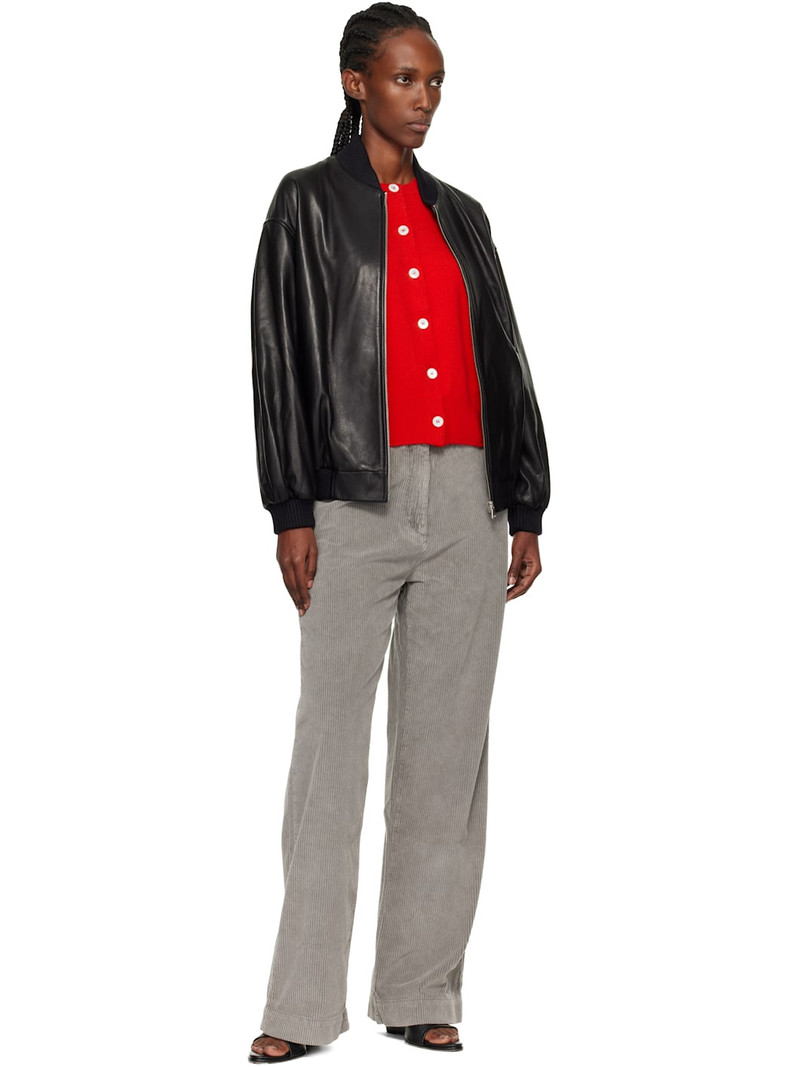 NOUR HAMMOUR Black Marly Long Leather Bomber Jacket outlook