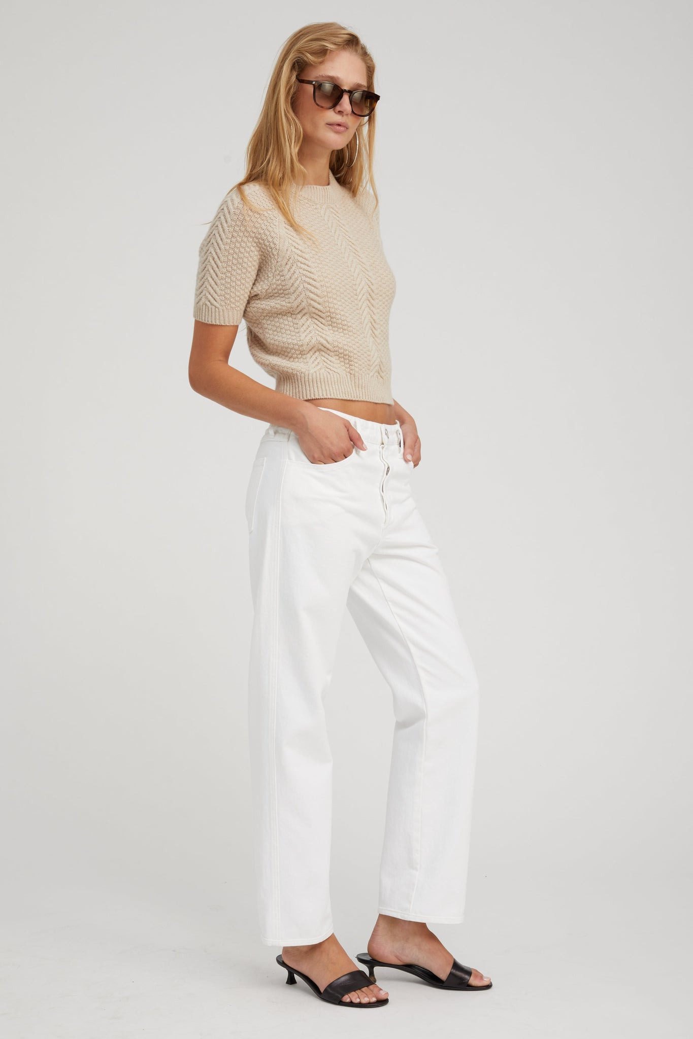 OAT CASHMERE CABLE KNIT RAGLAN SWEATER - 3