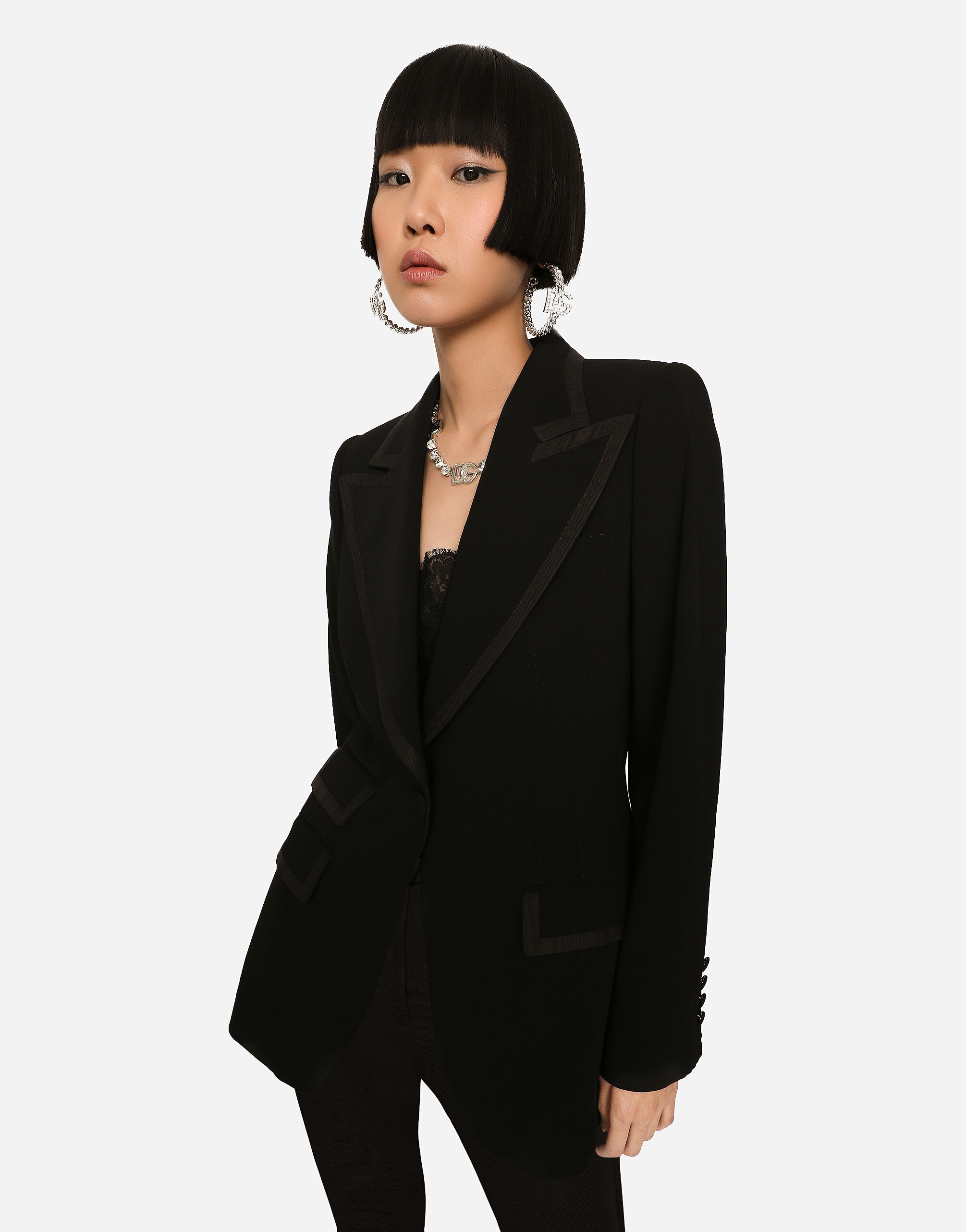 Single-breasted twill Turlington tuxedo jacket - 4