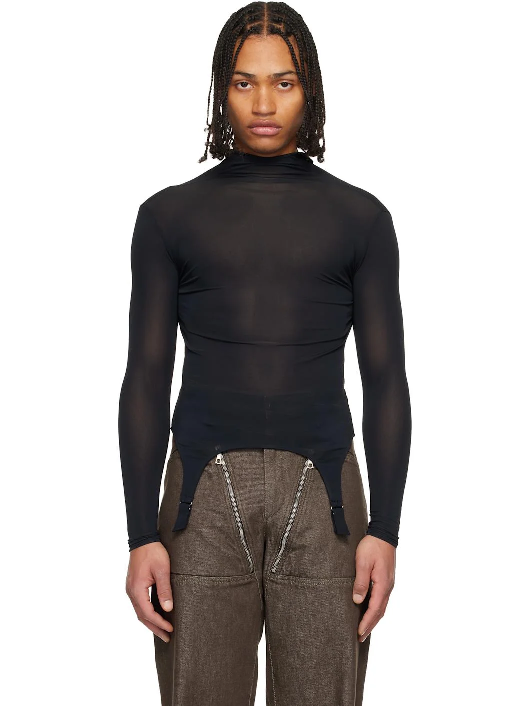 Black 'The Garter Top' Turtleneck - 1