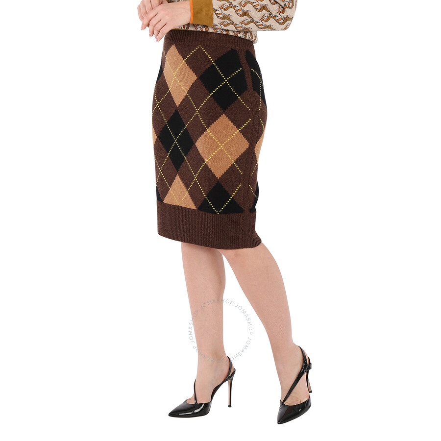 Burberry Ladies Argyle Intarsia Wool Cashmere Pencil Skirt - 5