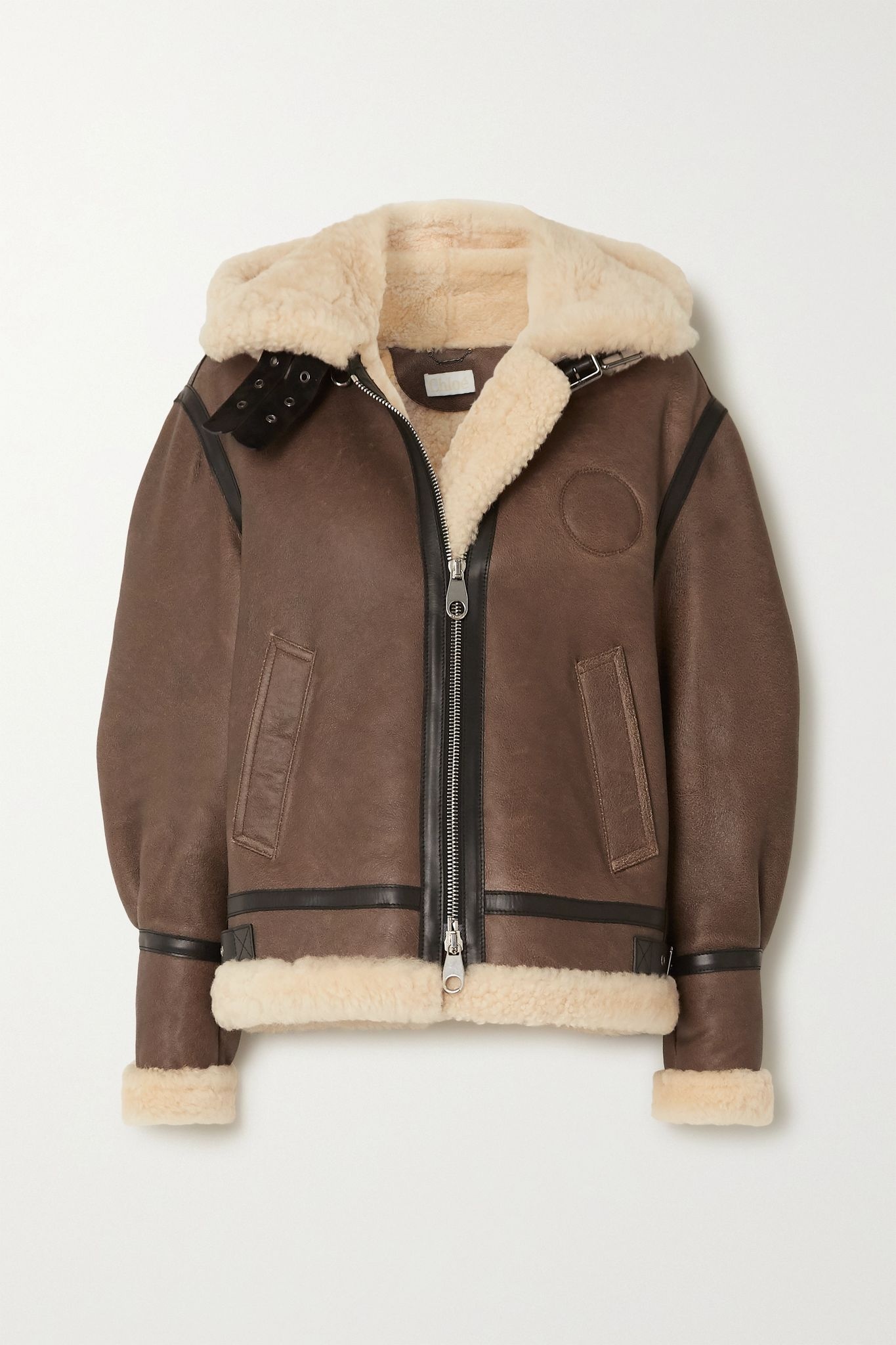 Hooded leather-trimmed shearling jacket - 1