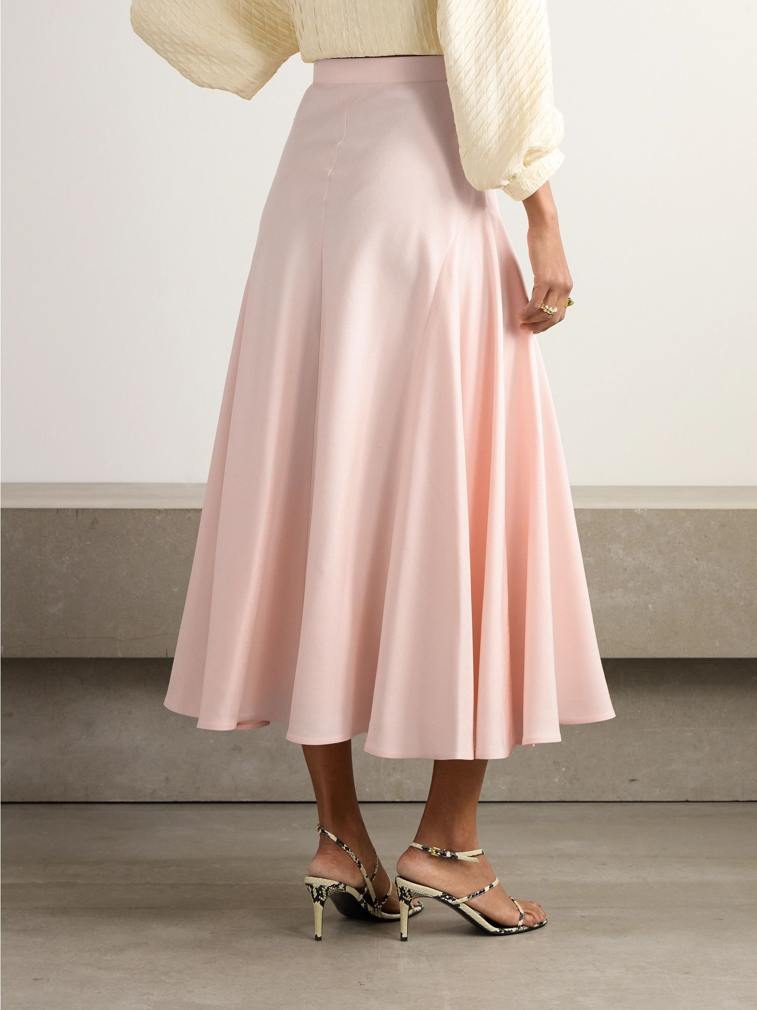 Giustina paneled silk midi skirt Baby pink - 3