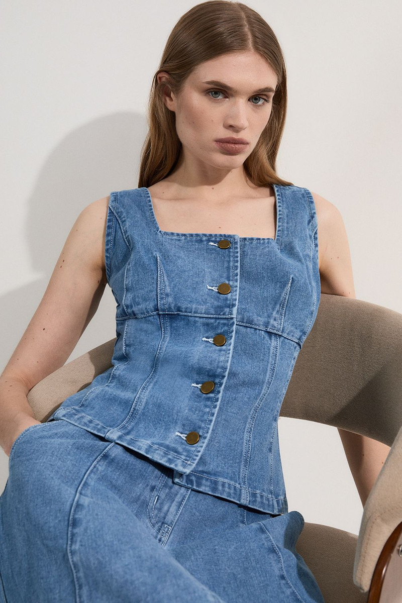 Denim Soft Wash Sleeveless Square Neck Top 1