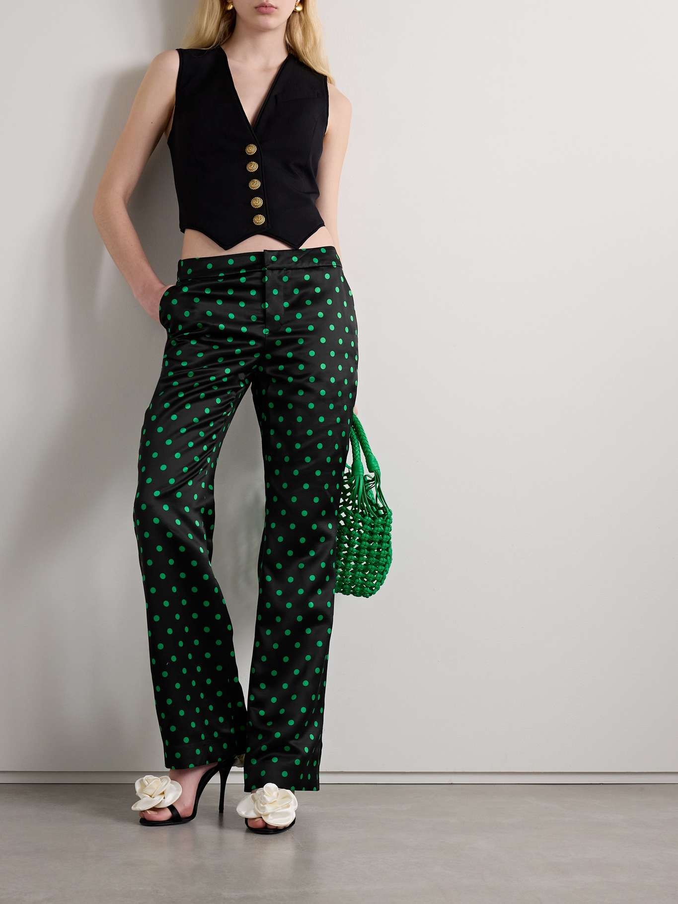 Polka-dot duchesse-satin flared pants - 2