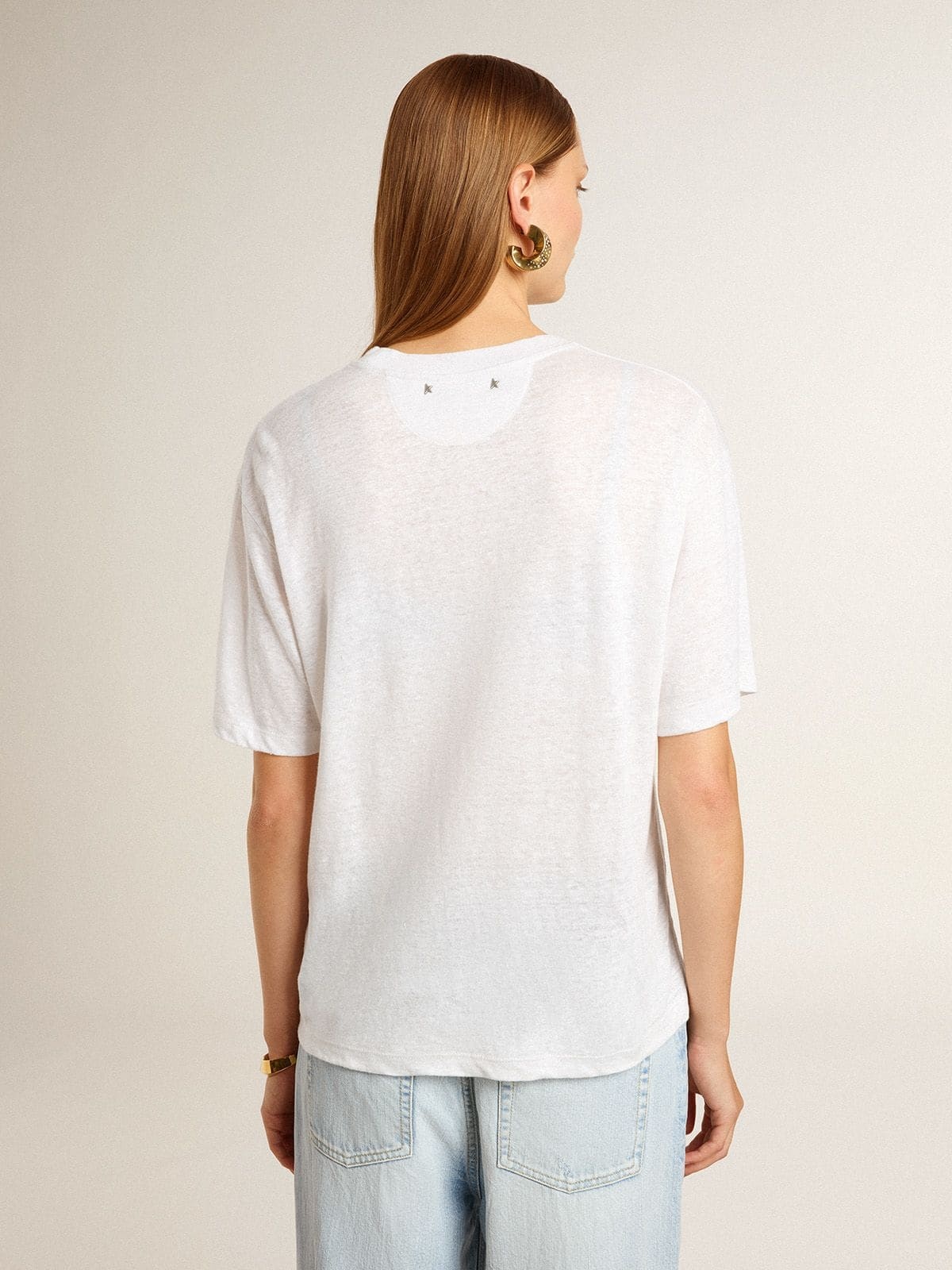 Women's lightweight white linen T-shirt with print - 4