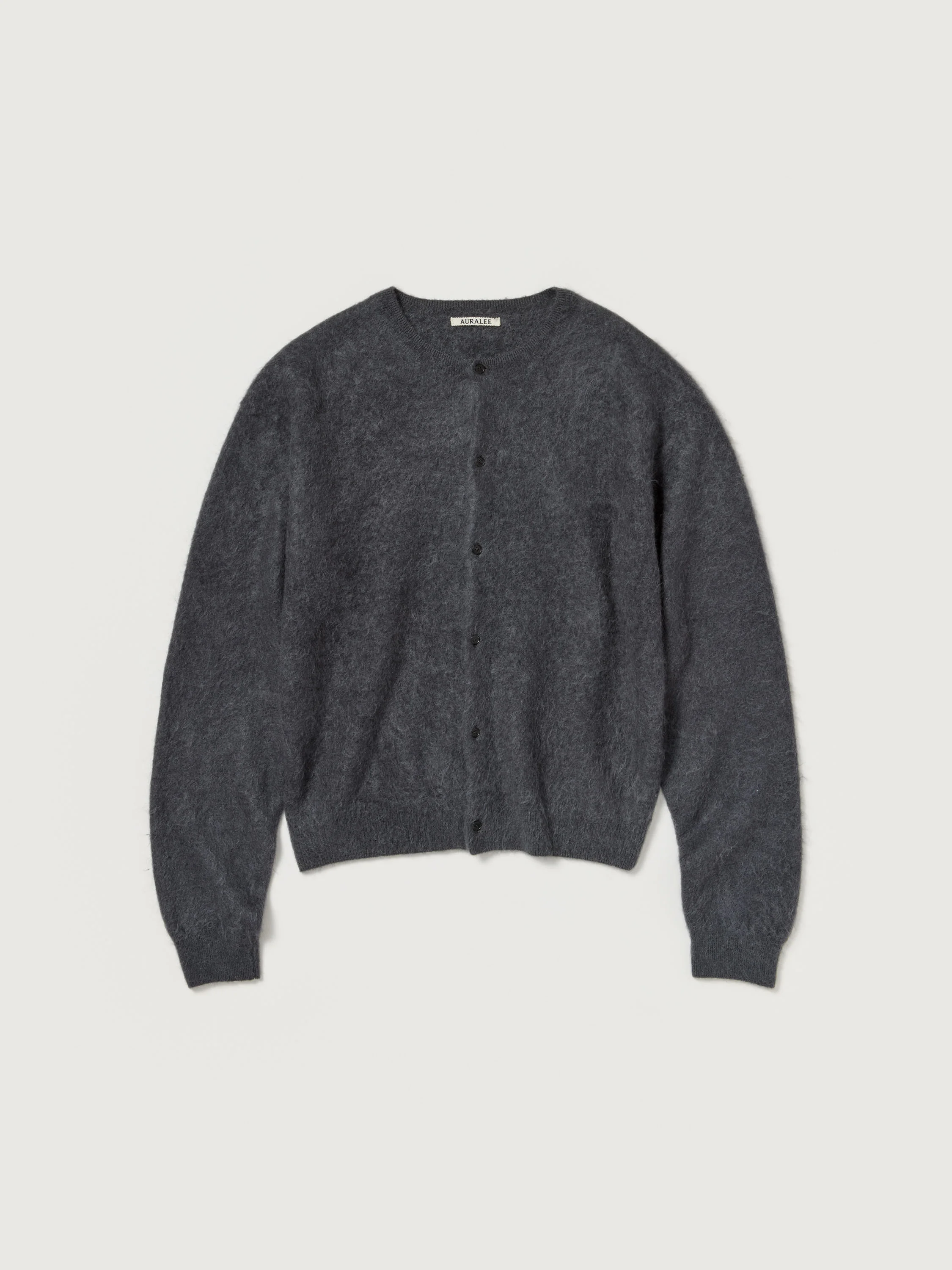 GARMENT-DYED BABY ALPACA FUR KNIT CREW-NECK CARDIGAN - 1