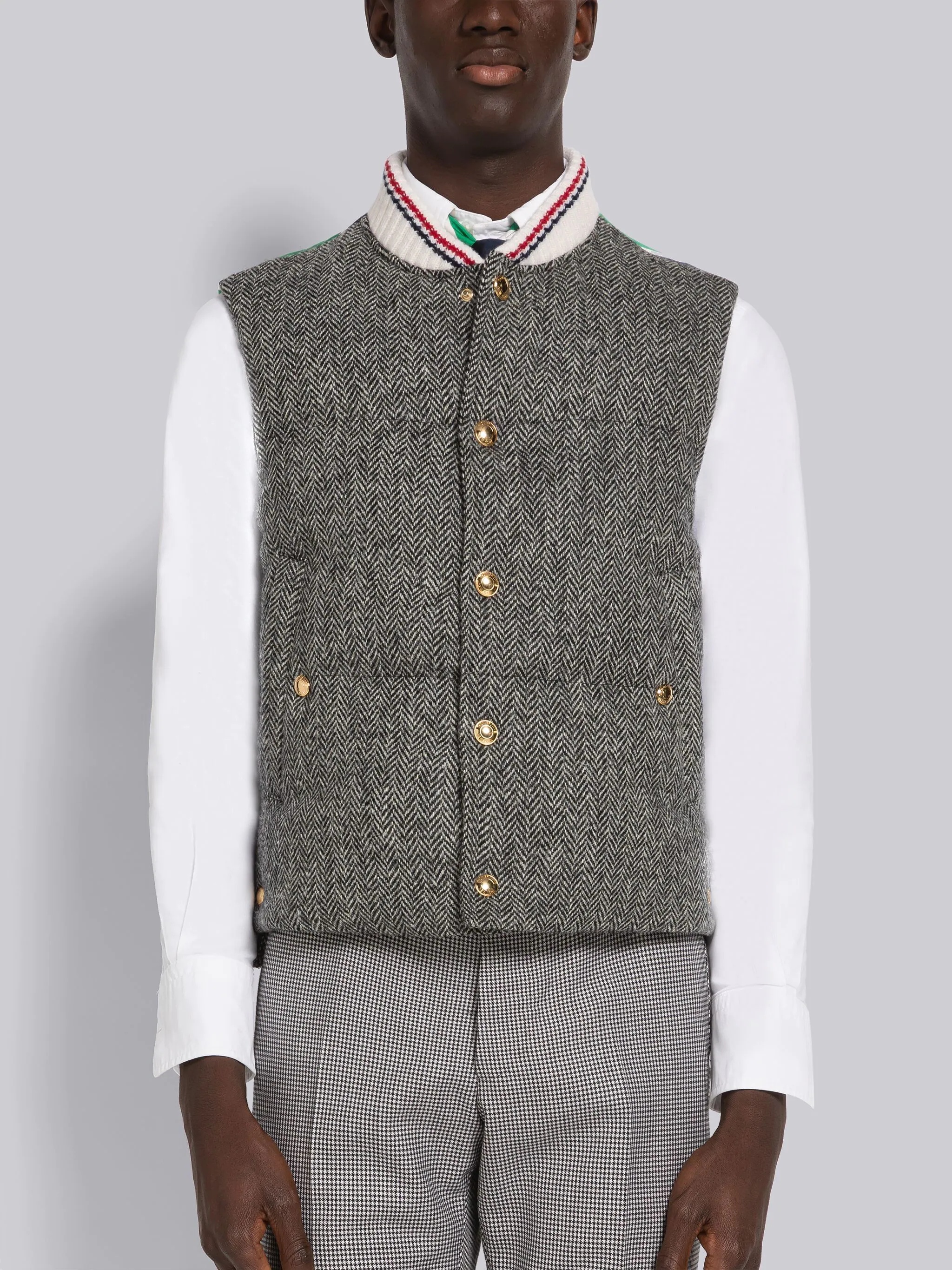Herringbone Snap Front Down Vest - 1