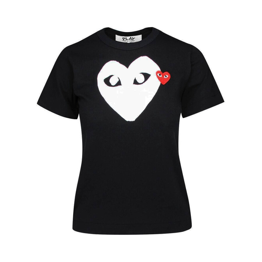 Comme Des Garcons Play Ladies Black T-shirt With Heart Print & Patch - 5